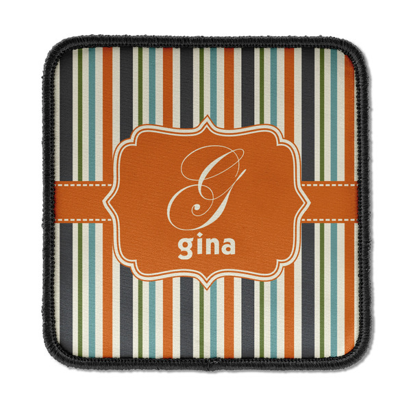 Custom Orange & Blue Stripes Iron On Square Patch w/ Name and Initial