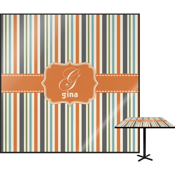 Custom Orange & Blue Stripes Square Table Top (Personalized)