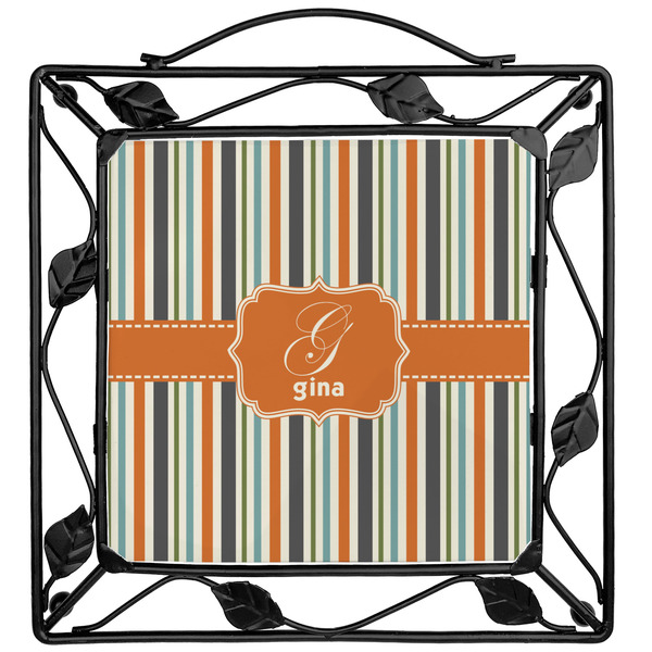 Custom Orange & Blue Stripes Square Trivet (Personalized)