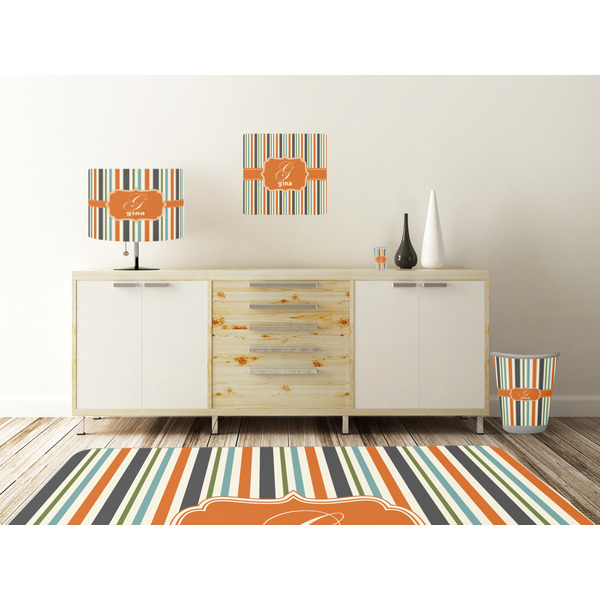 Orange & Blue Stripes Square Wall Decal Wooden Desk