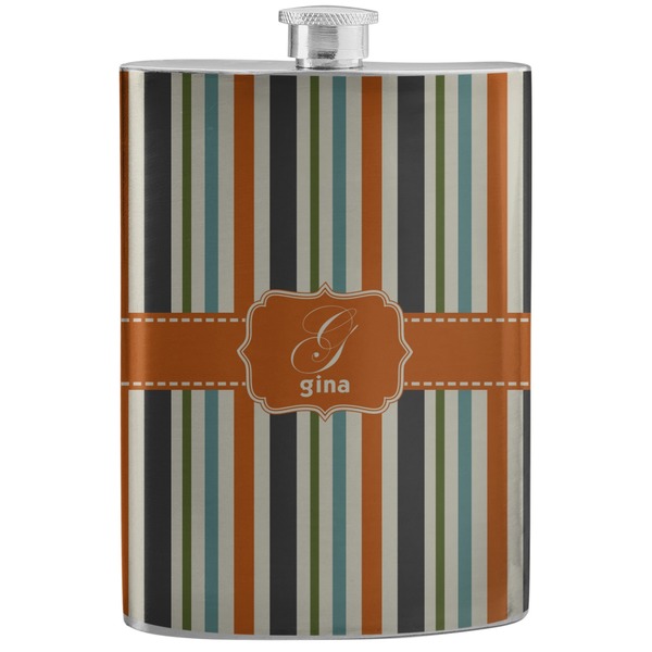 Custom Orange & Blue Stripes Stainless Steel Flask (Personalized)