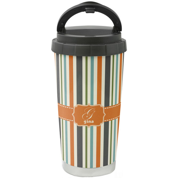 Custom Orange & Blue Stripes Stainless Steel Coffee Tumbler (Personalized)