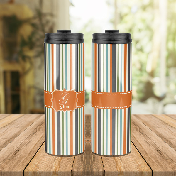 Orange & Blue Stripes Stainless Steel Tumbler - Lifestyle