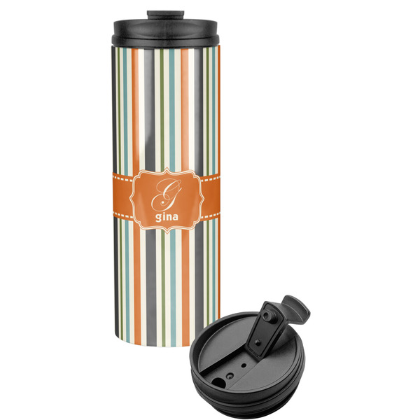 Custom Orange & Blue Stripes Stainless Steel Skinny Tumbler (Personalized)