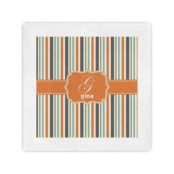 Custom Orange & Blue Stripes Cocktail Napkins (Personalized)