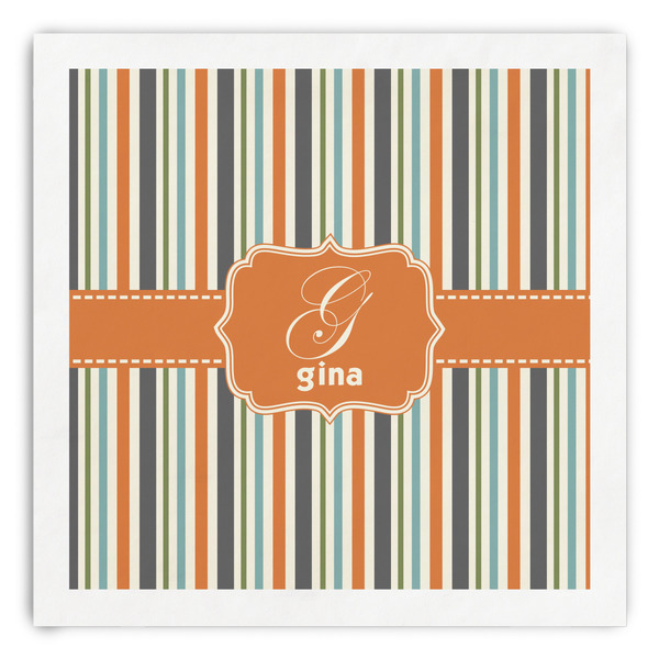 Custom Orange & Blue Stripes Paper Dinner Napkins (Personalized)