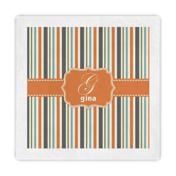 Custom Orange & Blue Stripes Decorative Paper Napkins (Personalized)