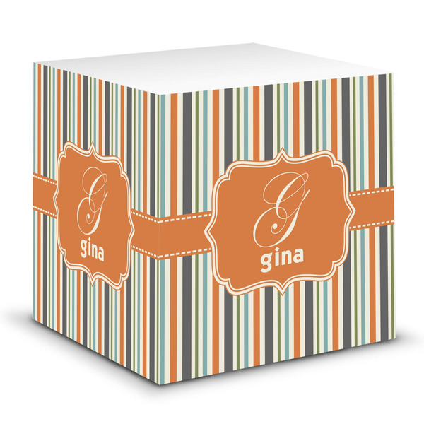 Custom Orange & Blue Stripes Sticky Note Cube (Personalized)