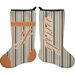 Orange & Blue Stripes Holiday Stocking - Double-Sided - Neoprene (Personalized)