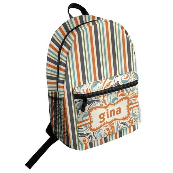 Custom Orange & Blue Stripes Student Backpack (Personalized)