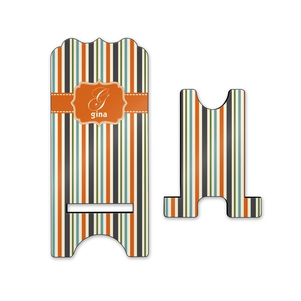 Orange & Blue Stripes Stylized Phone Stand - Front & Back - Small