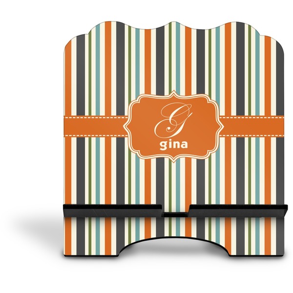 Orange & Blue Stripes Stylized Tablet Stand - Front without iPad