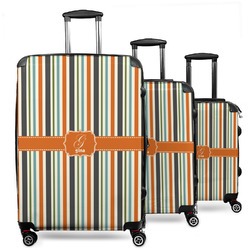 Orange & Blue Stripes 3 Piece Luggage Set - 20" Carry On, 24" Medium Checked, 28" Large Checked (Personalized)