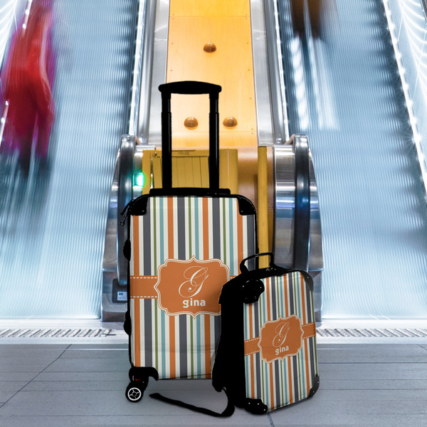 Orange & Blue Stripes Suitcase Set 4 - IN CONTEXT