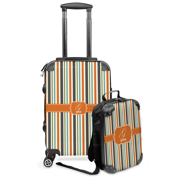 Custom Orange & Blue Stripes Kids 2-Piece Luggage Set - Suitcase & Backpack (Personalized)