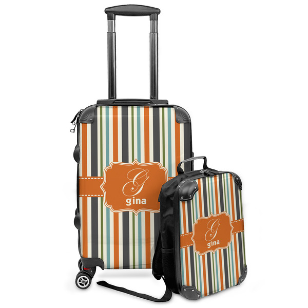 Custom Orange & Blue Stripes Kids 2-Piece Luggage Set - Suitcase & Backpack (Personalized)