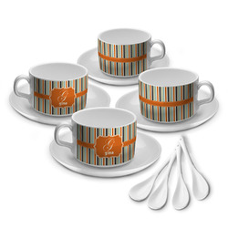 Orange & Blue Stripes Tea Cup - Set of 4 (Personalized)