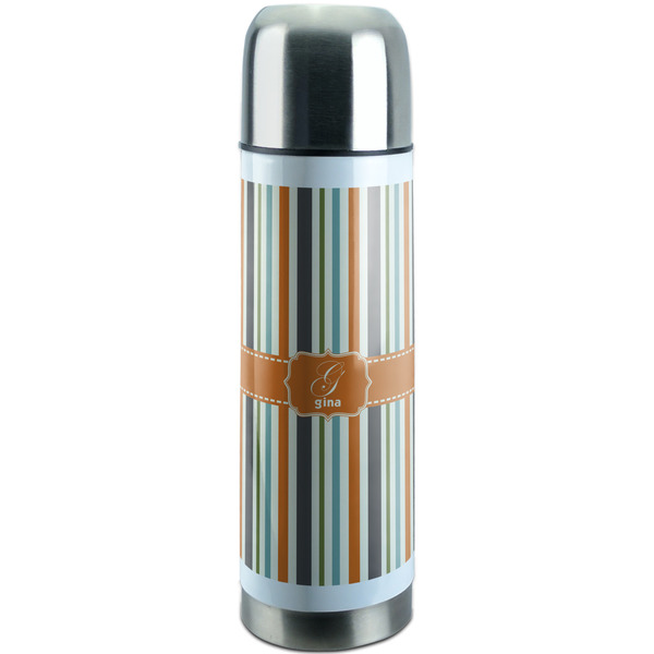 Custom Orange & Blue Stripes Stainless Steel Thermos (Personalized)