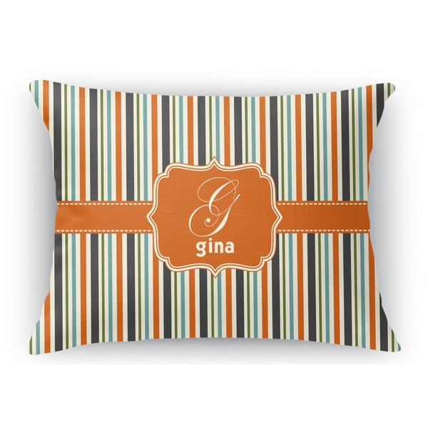 Custom Orange & Blue Stripes Rectangular Throw Pillow Case (Personalized)