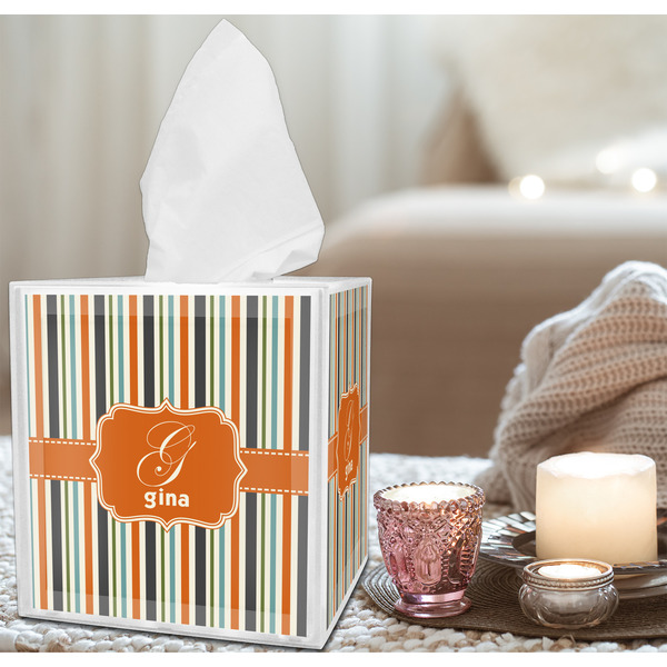 Orange & Blue Stripes Tissue Box - LIFESTYLE
