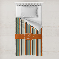 Orange & Blue Stripes Toddler Duvet Cover w/ Name and Initial
