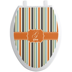 Orange & Blue Stripes Toilet Seat Decal - Elongated (Personalized)