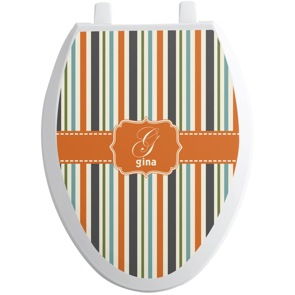 Orange Blue Swirls & Stripes Toilet Seat Decal (Personalized)