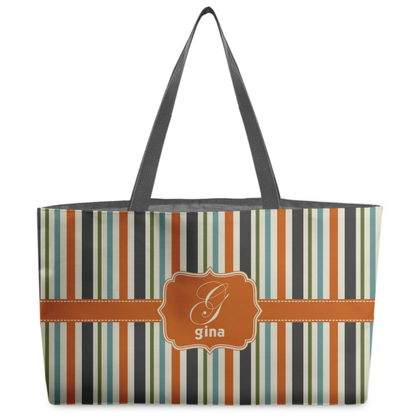 Custom Orange & Blue Stripes Beach Totes Bag - w/ Black Handles (Personalized)