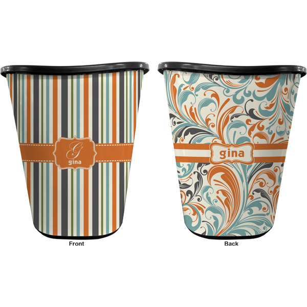 Orange & Blue Stripes Trash Can Black - Front and Back - Apvl