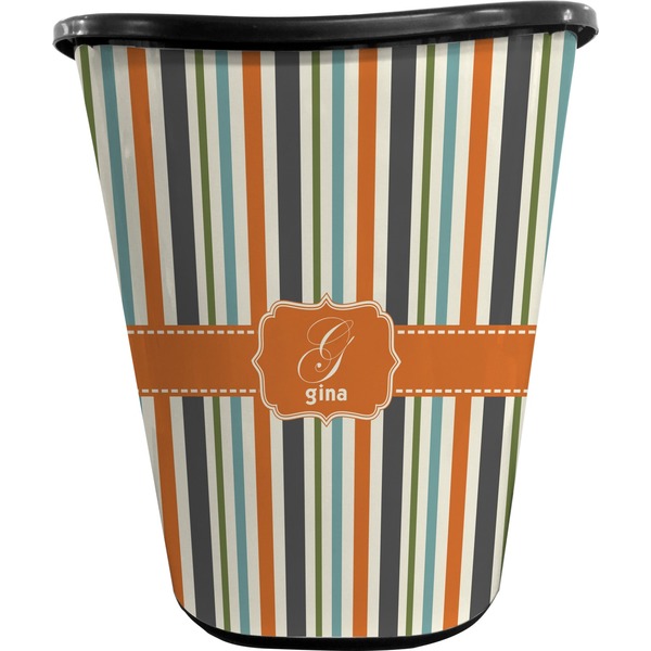 Custom Orange & Blue Stripes Waste Basket - Single Sided (Black) (Personalized)