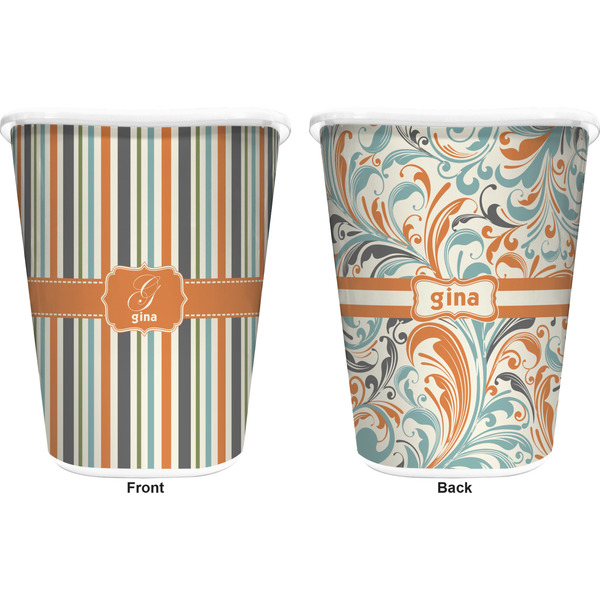 Orange & Blue Stripes Trash Can White - Front and Back - Apvl