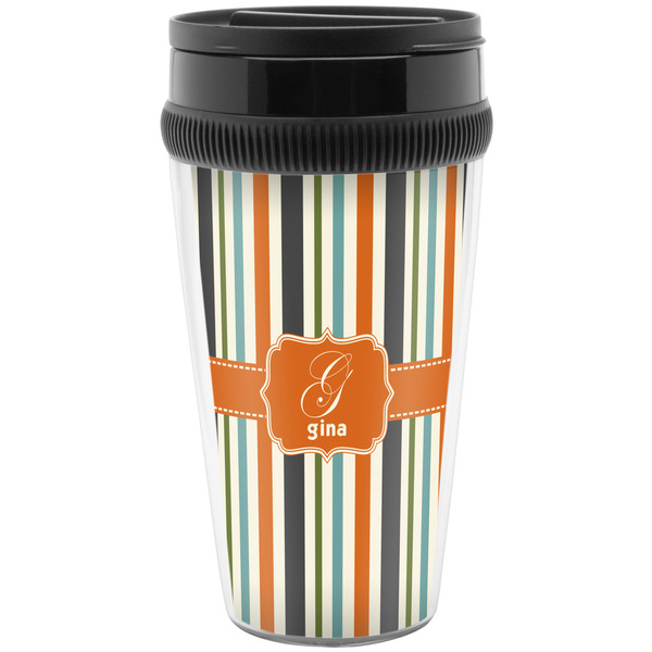 Custom Orange & Blue Stripes Acrylic Travel Mug without Handle (Personalized)