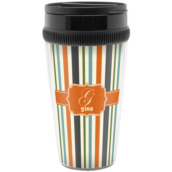 Custom Orange & Blue Stripes Acrylic Travel Mug without Handle (Personalized)