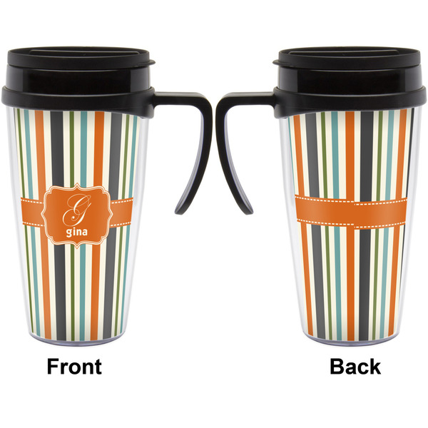 Orange & Blue Stripes Travel Mug with Black Handle - Approval