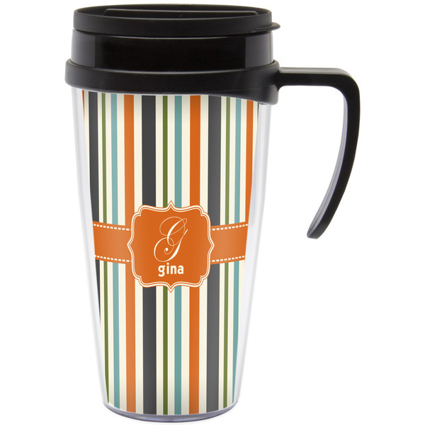 Custom Orange & Blue Stripes Acrylic Travel Mug with Handle (Personalized)
