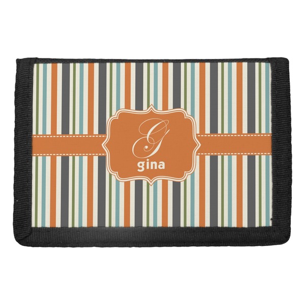 Custom Orange & Blue Stripes Trifold Wallet (Personalized)