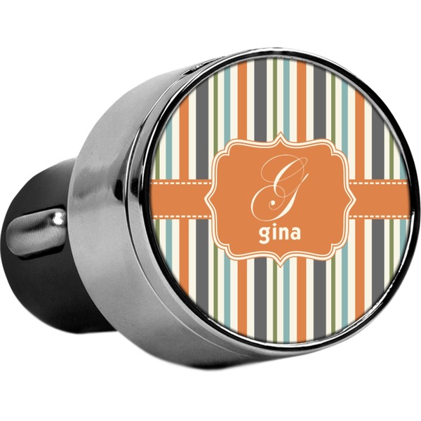 Custom Orange & Blue Stripes USB Car Charger (Personalized)