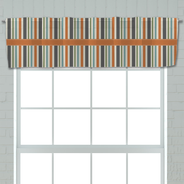 Orange & Blue Stripes Valance - Closeup on window