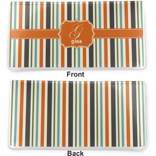 Orange & Blue Stripes Vinyl Check Book Cover - Front and Back