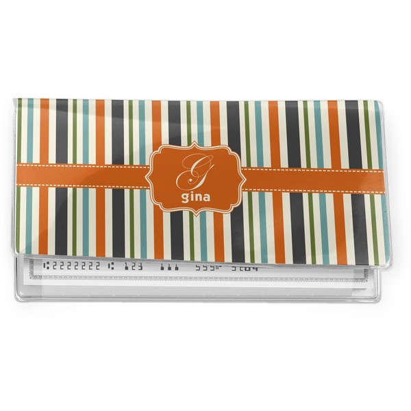 Custom Orange & Blue Stripes Vinyl Checkbook Cover (Personalized)