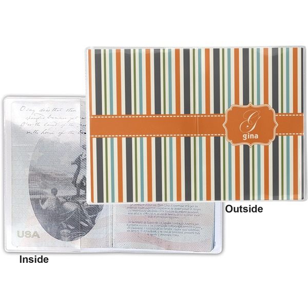 Orange & Blue Stripes Vinyl Passport Holder - Flat Front and Back