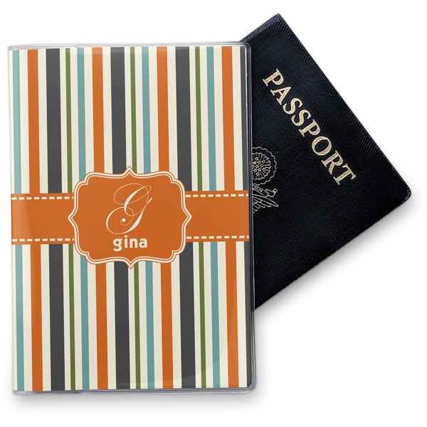 Custom Orange & Blue Stripes Vinyl Passport Holder (Personalized)