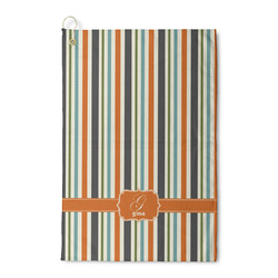 Orange & Blue Stripes Waffle Weave Golf Towel (Personalized)