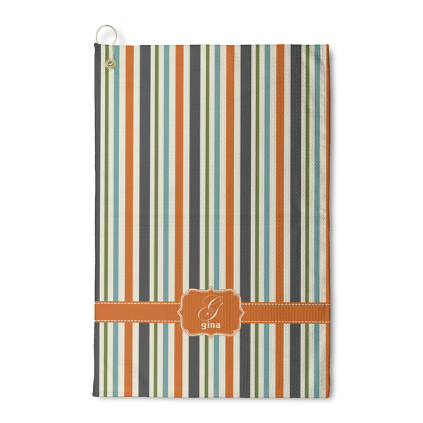 Custom Orange & Blue Stripes Waffle Weave Golf Towel (Personalized)