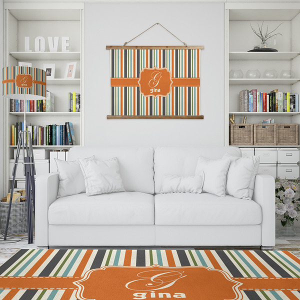 Orange & Blue Stripes Wall Hanging Tapestry - IN CONTEXT