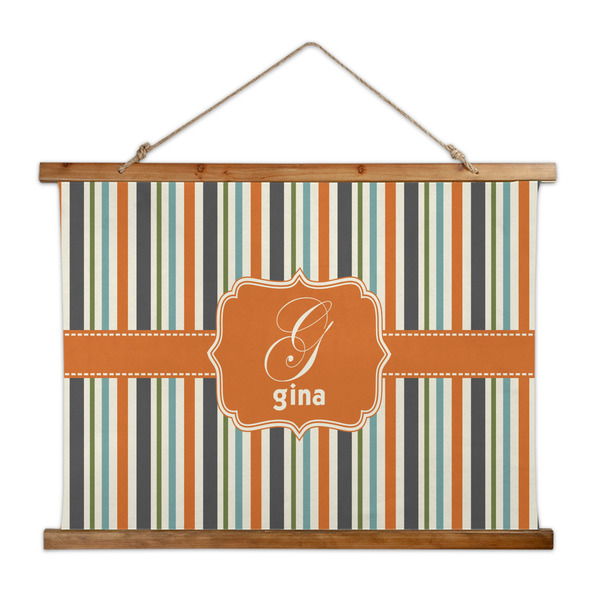 Custom Orange & Blue Stripes Wall Hanging Tapestry - Wide (Personalized)