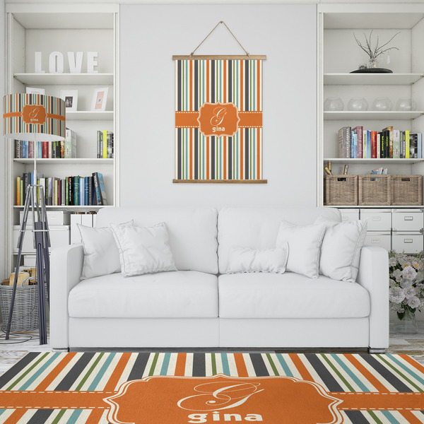 Orange & Blue Stripes Wall Hanging Tapestry - Portrait - IN CONTEXT