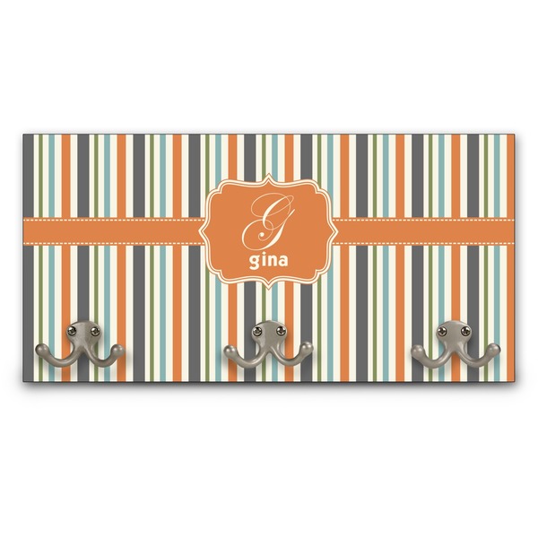Custom Orange & Blue Stripes Wall Mounted Coat Rack (Personalized)