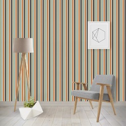 Orange & Blue Stripes Wallpaper & Surface Covering (Water Activated - Removable)