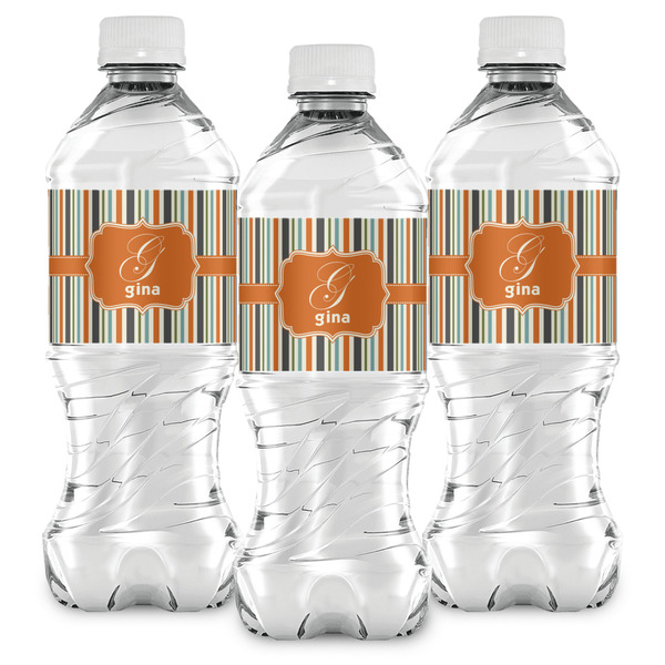 Orange & Blue Stripes Water Bottle Labels - Front View